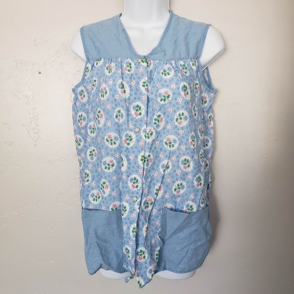 Artistic Creation Vintage Small Light Blue Smock Pink White Floral Painter
